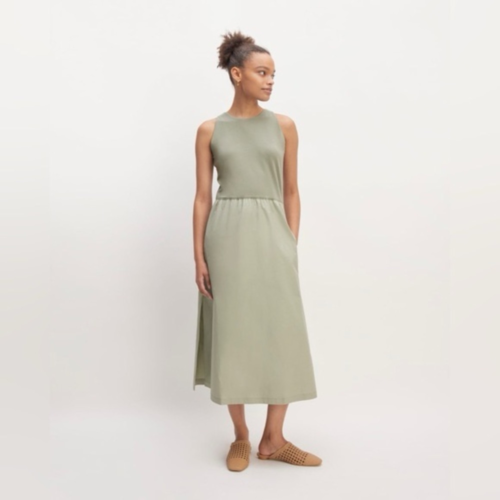 Everlane The Supima Midi Dress Sage Green Size M - New